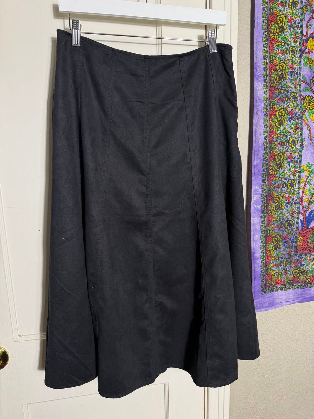 Hannah Black A-Line Midi Skirt Lined Side Zip Career Office Modest Size M